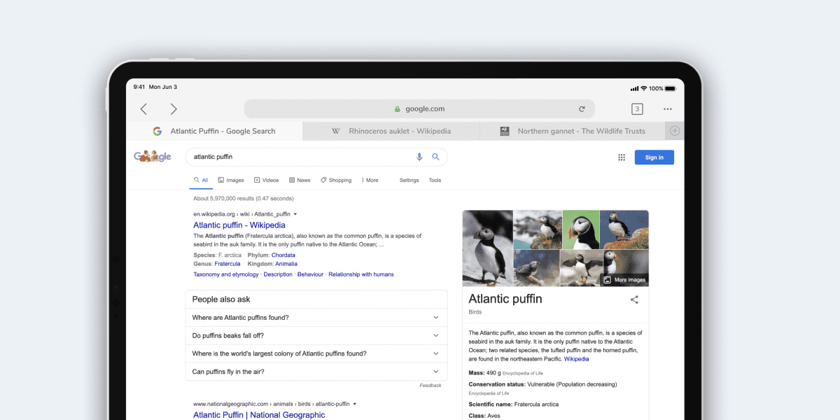 Tablet view for Impero Browser on iOS