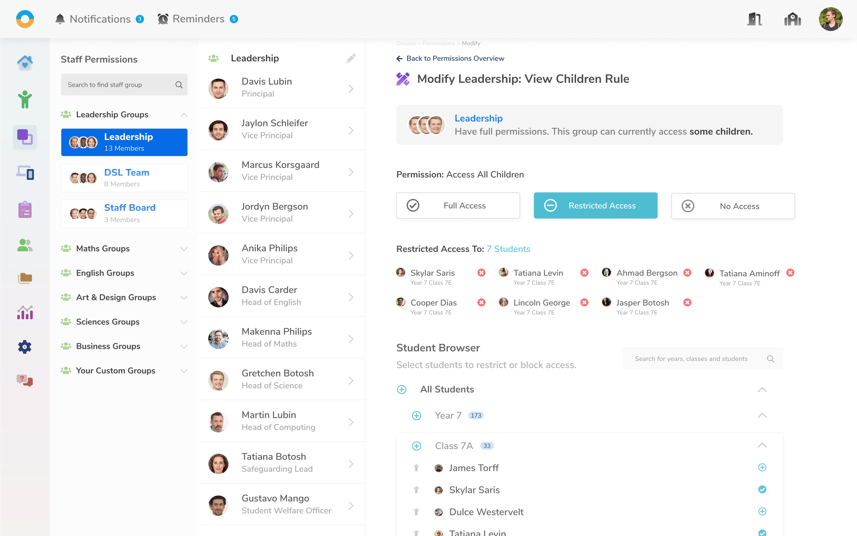 Screen showing Permissions Manager