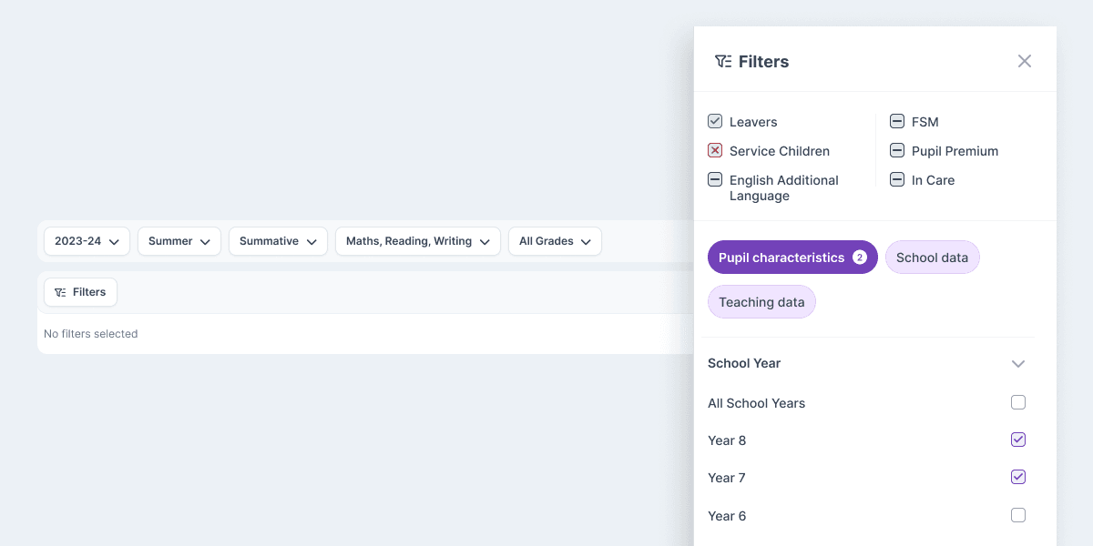 An example of the table filters