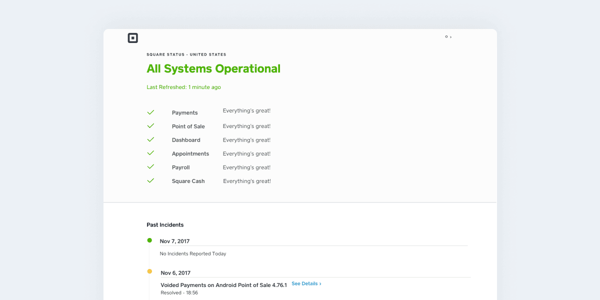Redesigned Square status page